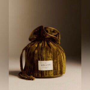 Sezane Embossed Mini Velvet Pouch Olive Green
